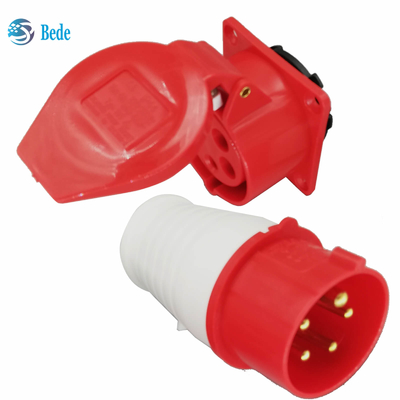 Industrieller Stecker 3 kontakt-Stifte des Phasen-Sockel-5 materielle unterbringende Messingder stift3p+n+e 16A pp.