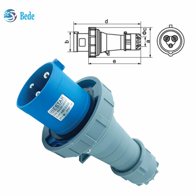 IP67 Industrieanschluss 3 Pins für 220 ~ 250V 63A / 125A Wandmontage